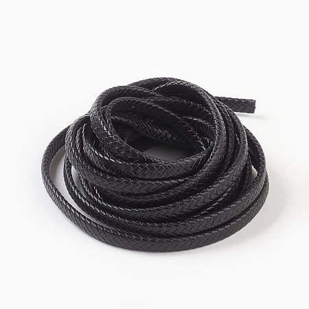 Honeyhandy Braided Leather Cord, Leather Jewelry Cord, Jewelry DIY Making Material, Dyed, Flat, Black, 10x5mm, about 5.46 yards(5m)/roll