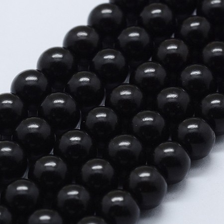 Honeyhandy Natural Ebony Wood Beads Strands, Round, 10mm, Hole: 2mm, about 38pcs/strand, 15.1 inch(38.5cm)