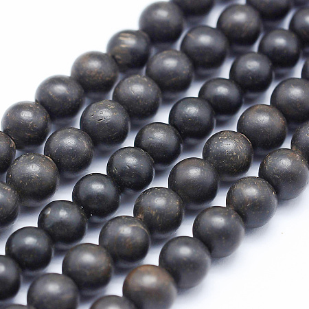 Natural Ebony Wood Beads Strands, Round, Dyed, 8mm, Hole: 1mm; about 50pcs/strand, 15.7 inches(40cm)