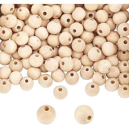 PandaHall Elite Natural Wood Beads, 500 pcs 10mm Round Unfinished Wooden Ball Spacer Loose Beads for Macrame Garland Farmhouse Decor Bracelet Necklace Jewelry DIY Craft Making