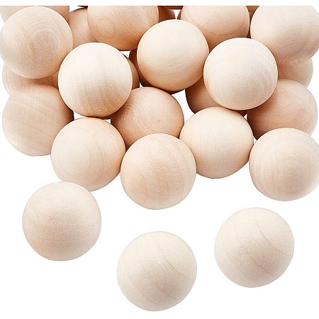 PandaHall Elite About 28pcs Natural Wooden Round Ball, DIY Decorative Wood Crafting Balls, Unfinished Wood Sphere, No Hole/Undrilled, Antique White