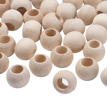 Honeyhandy Natural Unfinished Wood Beads, Macrame Beads, Round Wooden Large Hole Beads for Craft Making, Antique White, 19~20x15~16mm, Hole: 9~10mm