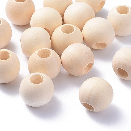 Honeyhandy Natural Unfinished Wood Beads, Macrame Beads, Round Wooden Large Hole Beads for Craft Making, Antique White, 24~25x21~22.5mm, Hole: 9~10mm