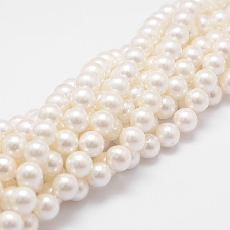 Honeyhandy Rainbow Plated Shell Pearl Bead Strands, Grade A, Round, Old Lace, 6mm, Hole: 1mm, about 62pcs/strand, 16 inch