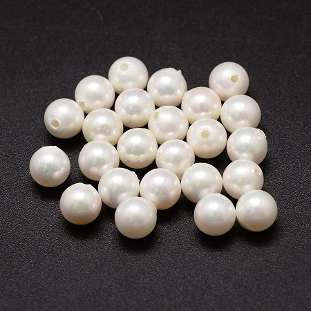 Honeyhandy Shell Pearl Beads, Round, Grade A, Half Drilled, White, 10mm, Hole: 1mm