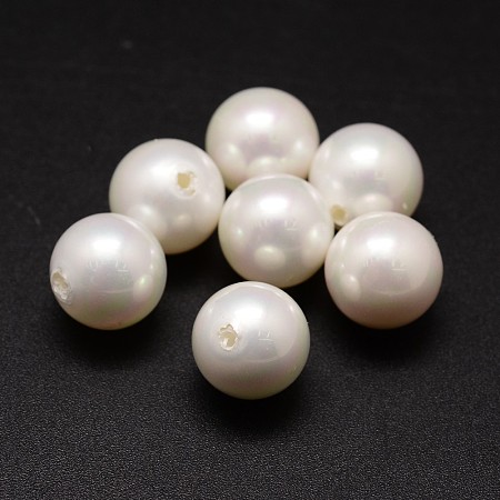 Honeyhandy Shell Pearl Beads, Round, Grade A, Half Drilled, White, 16mm, Hole: 1mm