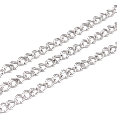 Honeyhandy 304 Stainless Steel Twist Chains, Stainless Steel Color, 4x3x0.6mm