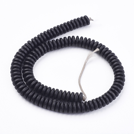 Honeyhandy Natural Coconut Beads Strands, Flat Round, Black, 8x3mm, Hole: 1.2mm, about 110pcs/strand, 12.59 inch(32cm)