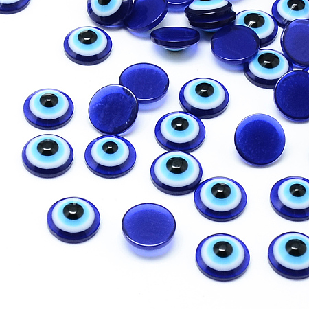 Honeyhandy Resin Evil Eye Cabochons, Half Round/Dome, Blue, 12x4.5mm