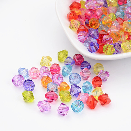 Honeyhandy Mixed Color Chunky Dyed Transparent Acrylic Faceted Bicone Spacer Beads for Kids Jewelry, 8mm in diameter, hole: 1mm