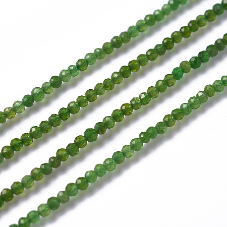Honeyhandy Natural Green Diopside Beads Strands, Round, Faceted, 2mm, Hole: 0.3mm, about 203pcs/strand, 15.75 inch (40cm)