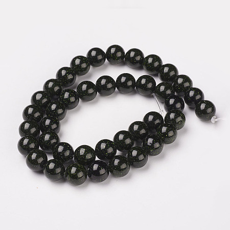 Honeyhandy Synthetic Green Goldstone Beads Strands, Round, 8mm, Hole: 1mm, about 47pcs/strand, 14.96 inch(38cm)