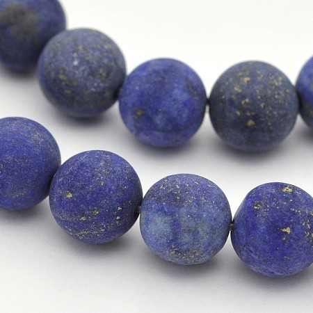Natural Lapis Lazuli Round Beads Strands, Frosted, Dyed, 4mm, Hole: 0.5mm, about 95pcs/strand, 15.3 inch