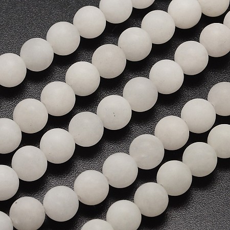 Honeyhandy Natural White Jade Beads Strands, Frosted, Round, 4mm, Hole: 0.8mm, about 90pcs/strand, 14.1 inch