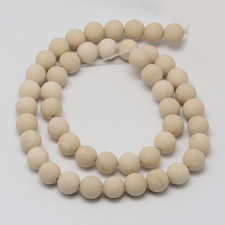 Honeyhandy Natural Fossil Beads Strands, Frosted, Round, 10mm, Hole: 1mm, about 38pcs/strand, 14.9 inch