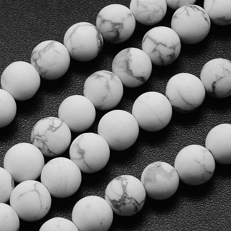 Honeyhandy Natural Howlite Beads Strands, Frosted, Round, 4mm, Hole: 0.8mm, about 83~93pcs/strand, 14.1 inch