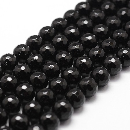 Honeyhandy Natural Black Onyx Beads Strands, Grade A, Faceted, Round, 8mm, Hole: 1mm, about 44pcs/strand, 14.9 inch~15.1 inch