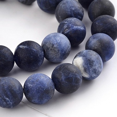 Honeyhandy Frosted Natural Sodalite Round Bead Strands, 8mm, Hole: 1mm, about 48pcs/strand, 15.1 inch