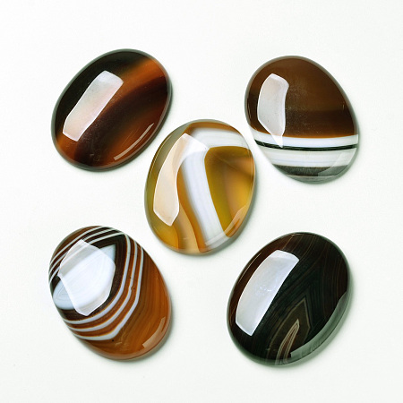 ARRICRAFT Natural Striped Agate/Banded Agate Cabochons, Flat Back, Oval, Dyed, Saddle Brown, 40x30x7mm