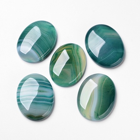 Honeyhandy Natural Green Agate Cabochons, Flat Back, Oval, Dyed, Green, 40x30x7.5mm