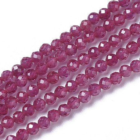Honeyhandy Natural Red Corundum/Ruby Beads Strands, Faceted, Round, 2~3x2~2.5mm, Hole: 0.2mm, about 181~210pcs/strand, 15.9~16.3 inch(40.4~41.5cm)