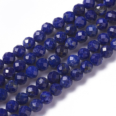 Honeyhandy Natural Lapis Lazuli Beads Strands, Faceted, Round, 4x3.5~4mm, Hole: 0.4mm, about 97~110pcs/strand, 15~16 inch(40~40.7cm)