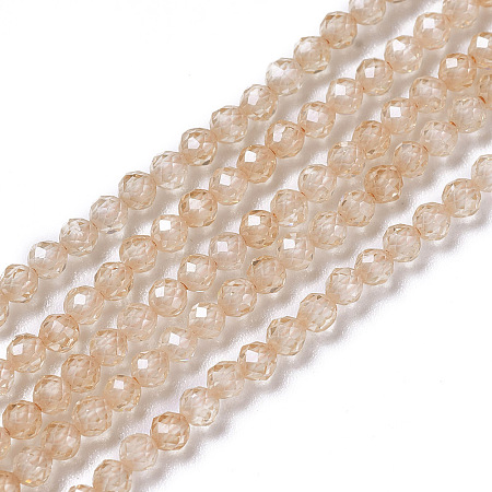 Honeyhandy Cubic Zirconia Beads Strands, Faceted, Round, Bisque, 3x2.5~3mm, Hole: 0.3mm, about 114~141pcs/strand, 15.1~16.4 inch(38.4~41.8cm)