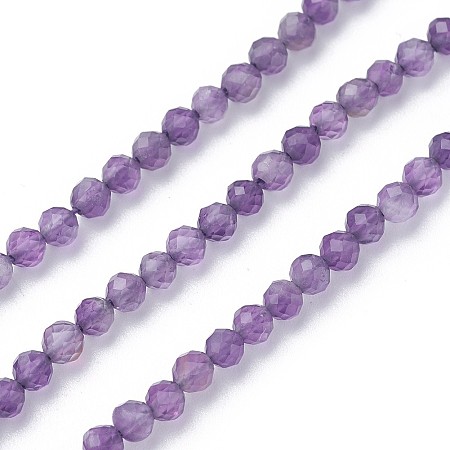 Honeyhandy Natural Amethyst Beads Strands, Faceted, Round, 2~2.5mm, Hole: 0.5mm, about 180~200pcs/strand, 14.5~16.1 inch(37~41cm)