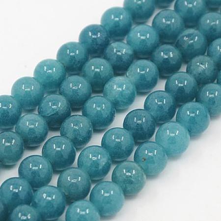 Honeyhandy Natural White Jade Beads Strands, Imitation Aquamarine Color, Dyed, Round, Dark Cyan, 6mm, Hole: 1mm, about 65pcs/strand, 15.3 inch
