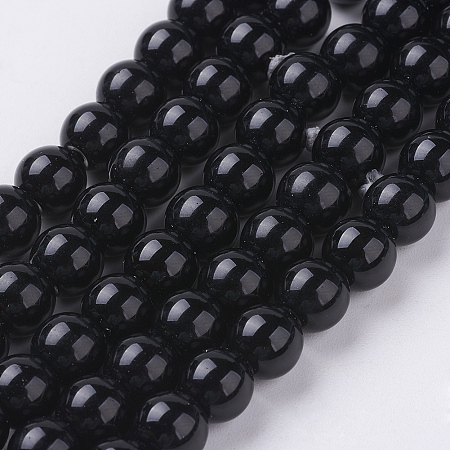 Honeyhandy Synthetic Black Stone Beads Strands, Dyed, Round, Black, 8mm, Hole: 1mm