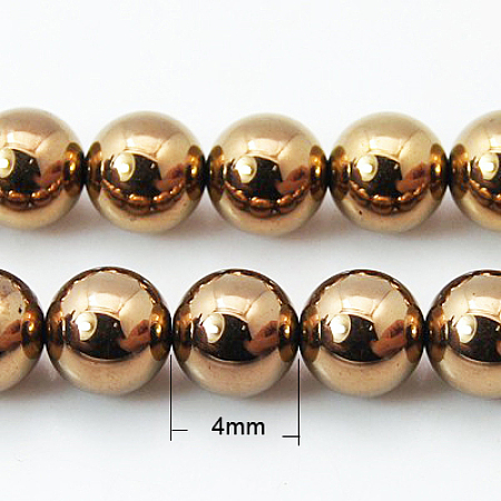 Honeyhandy Non-magnetic Synthetic Hematite Beads Strands, Round, Red Copper Plated, 4mm, about 100pcs/strand, 15.7 inch