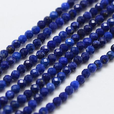 Honeyhandy Natural Lapis Lazuli Bead Strands, Round, Faceted, Grade AA, 4mm, Hole: 0.5mm, about 103~110pcs/strand, 15.3 inch(39cm)