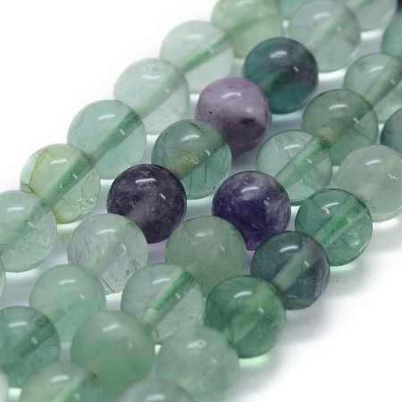 Honeyhandy Natural Fluorite Beads Strands, Round, 8mm, Hole: 0.8mm, about 49pcs/strand, 15.3 inch(39cm)