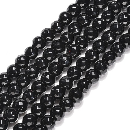 Honeyhandy Black Stone Beads Strands, Dyed, Faceted(64 Facets), Round, 6mm, Hole: 1mm, about 61pcs/strand, 15 inch