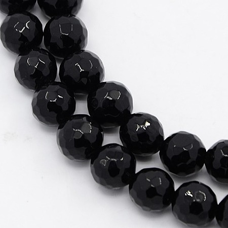 Honeyhandy Black Stone Beads Strands, Dyed, Faceted, Round, 8mm, Hole: 1mm, about 47pcs/strand, 15 inch