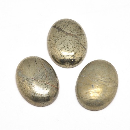 Honeyhandy Oval Natural Pyrite Cabochons, 14x10x5mm