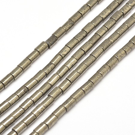 Honeyhandy Column Natural Pyrite Beads Strands, 6x4mm, Hole: 1mm, about 64pcs/strand, 15.7 inch