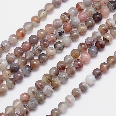 Honeyhandy Round Natural Botswana Agate Bead Strands, 6mm, Hole: 1mm, about 66pcs/strand, 15.5 inch