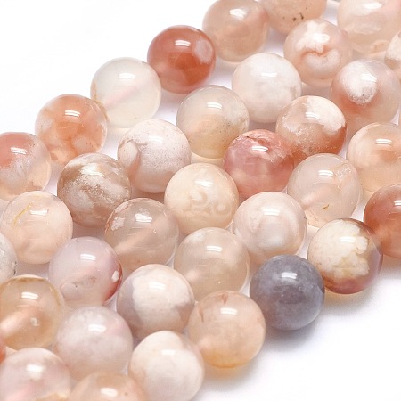 Honeyhandy Natural Cherry Blossom Agate Beads Strands, Round, 8.5~9mm, Hole: 0.7mm, about 47pcs/strand, 15.5 inch(39.5cm)