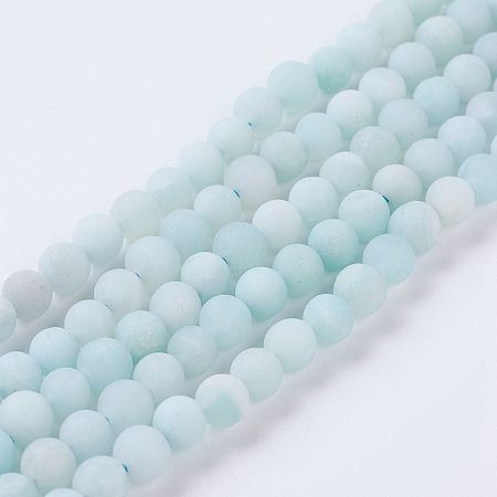 Honeyhandy Natural Amazonite Beads Strands, Grade A, Frosted, Round, 4mm, Hole: 1mm, about 90pcs/strand, 15.1 inch