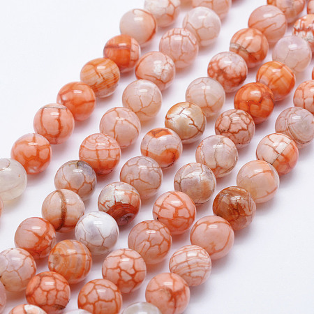 NBEADS Natural Crackle Agate Beads Strands, Dyed & Heated, Round, 10mm, Hole: 1mm; about 38~39pcs/strand, 14.9