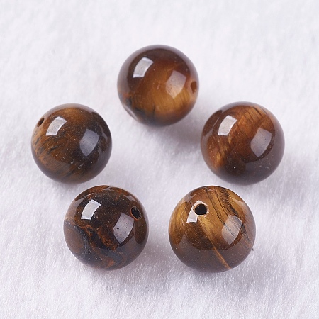 Honeyhandy Natural Tiger Eye Beads, Half Drilled, Round, 10mm, Hole: 1.2mm