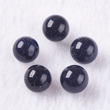 Honeyhandy Synthetic Blue Goldstone Beads, Half Drilled, Round, 6mm, Hole: 1mm