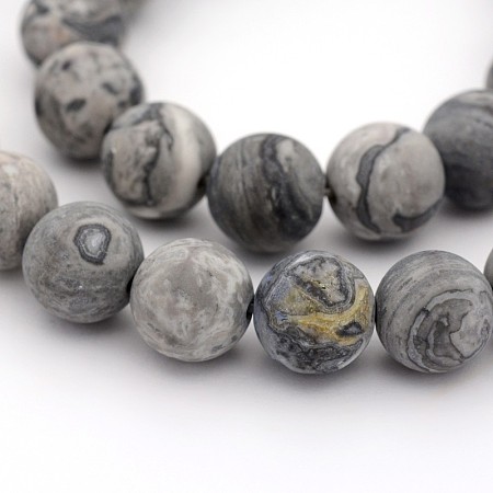 Honeyhandy Frosted Natural Map Stone/Picasso Stone/Picasso Jasper Round Bead Strands, 6mm, Hole: 1mm, about 31pcs/strand, 7.5 inch