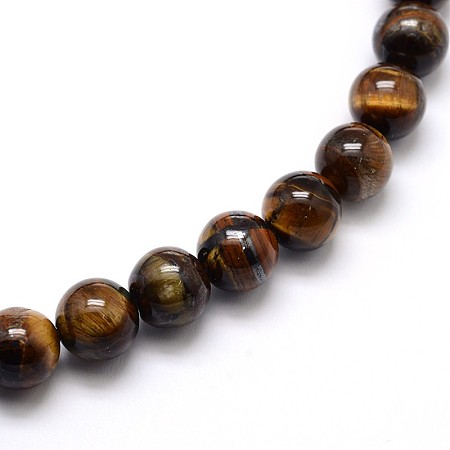 Honeyhandy Natural Grade AB Tiger Eye Round Beads Strands, 4mm, Hole: 0.8mm, about 89pcs/strand, 15 inch