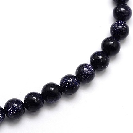 Honeyhandy Synthetic Blue Goldstone Round Beads Strands, 6mm, Hole: 1mm, about 65pcs/strand, 15.5 inch