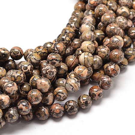 Honeyhandy Natural Leopard Skin Jasper Round Bead Strands, 10mm, Hole: 1mm, about 40pcs/strand, 16 inch