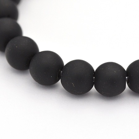 Arricraft Dyed Natural Black Agate Frosted Round Beads Strands, 8mm, Hole: 1mm; about 24pcs/strand, 7.4