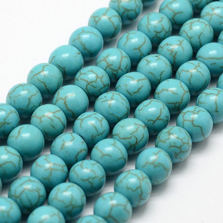 Honeyhandy Synthetic Howlite Bead Strand, Dyed, Round, Dark Cyan, 8x7mm, Hole: 1mm, about 51pcs/strand, 15.3 inch