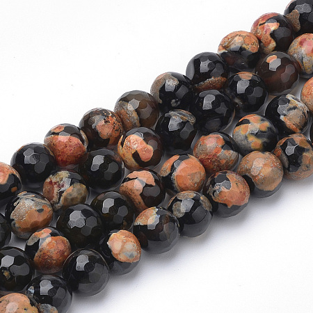 ARRICRAFT Dyed Natural Fire Crackle Agate Beads Strands, Two-Tone Color, Faceted, Round, Dark Orange, 6~6.5mm, Hole: 1mm, about 63pcs/strand, 15.5 inch